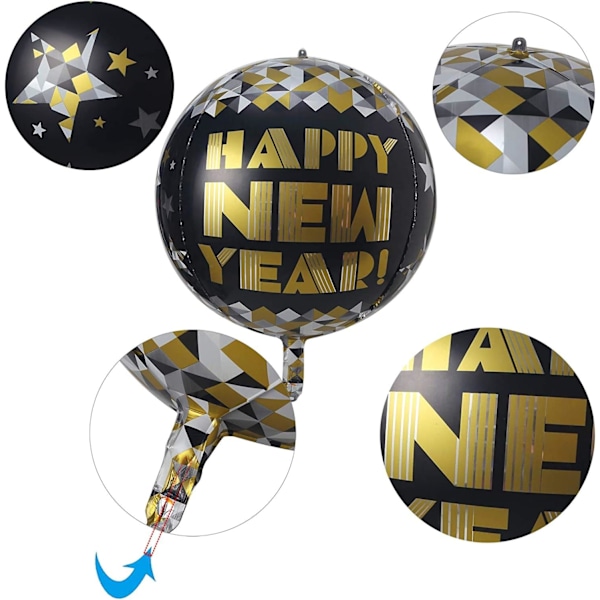4D ballonger för gott nytt år, 4-pack