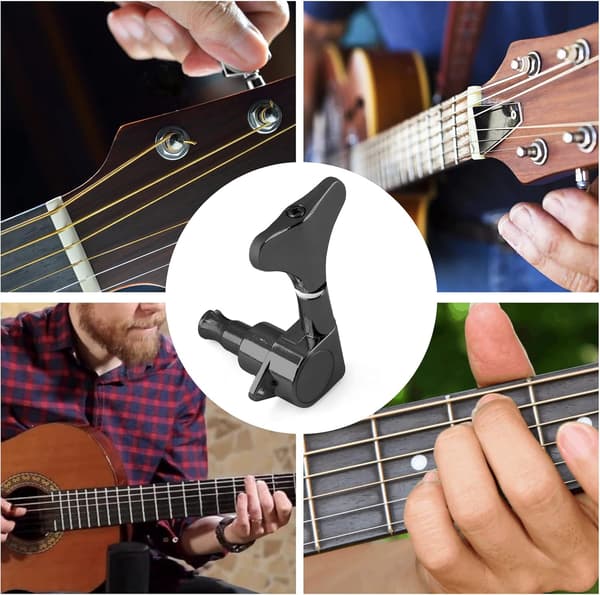 Svarta förseglade gitarrstämskruvar, 2L+2R strängstämskruvar maskinhuvuden set gitarrreservdelar för 4-strängad basgitarr