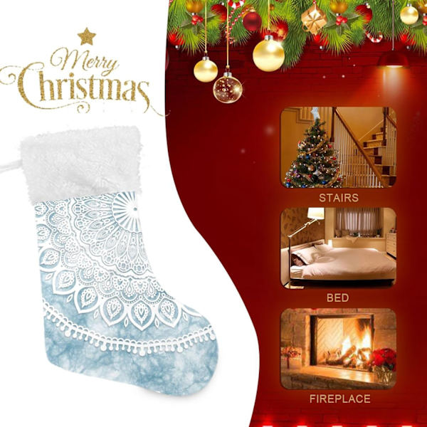 Julklapp, Personliga Julklappsstrumpor 2-pack Söt Abstrakt Blå Mandala 45,7 cm Julstrumpor Hängande Ornament Eldstad för Ba
