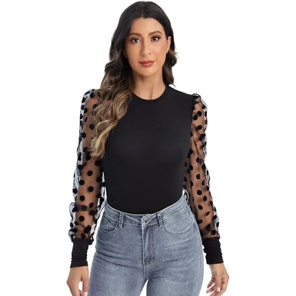 Kvinnors långärmad topp mesh ärm elegant blus skjorta