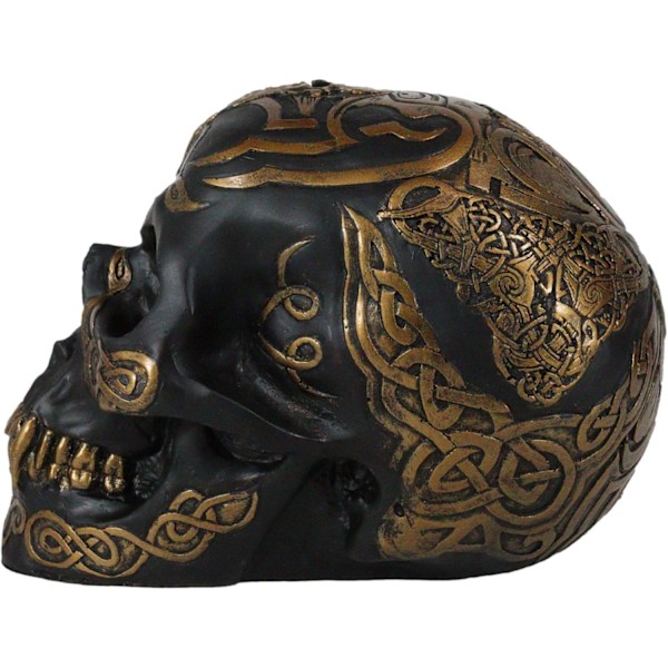 Ebros Keltisk Tribal Knotwork Tattoo Sort Spøgelse Vampyr Kranie Statue 7\" Lang Som Macabre Ossuary Dekoration Dracula Skelet Kranium til     Black & Day