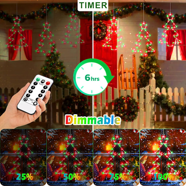 Julevindulys 3-pak batteridrevne LED-trelys 8 moduser timer