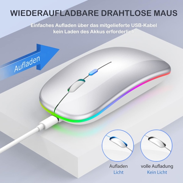 Trådlös Bluetooth-mus med LED-belysning. Uppladdningsbar bärbar optisk