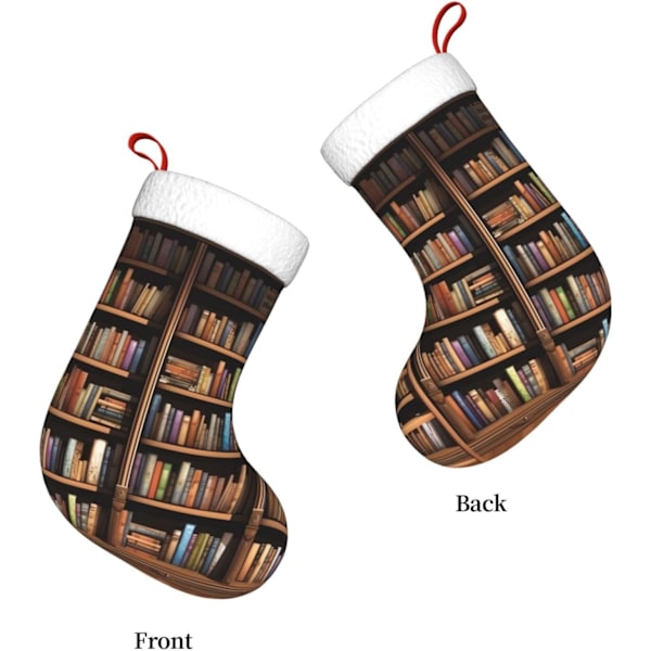 Bibliotek Bokhylla Tryck Julstrumpa Xmas Ornament Kamin Hängande Julstrumpor för Familj Semester Xmas Party Dekorationer 45 cm