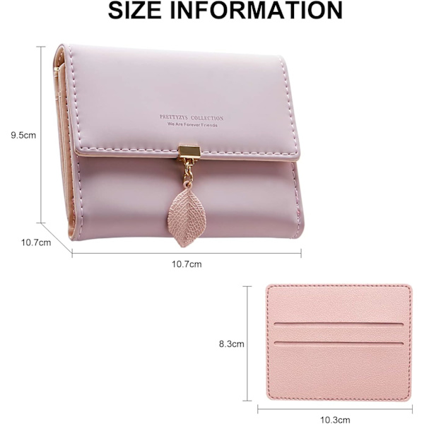 Mini damplånbok med bladhänge - Rosa PU-läder kortmyntväska