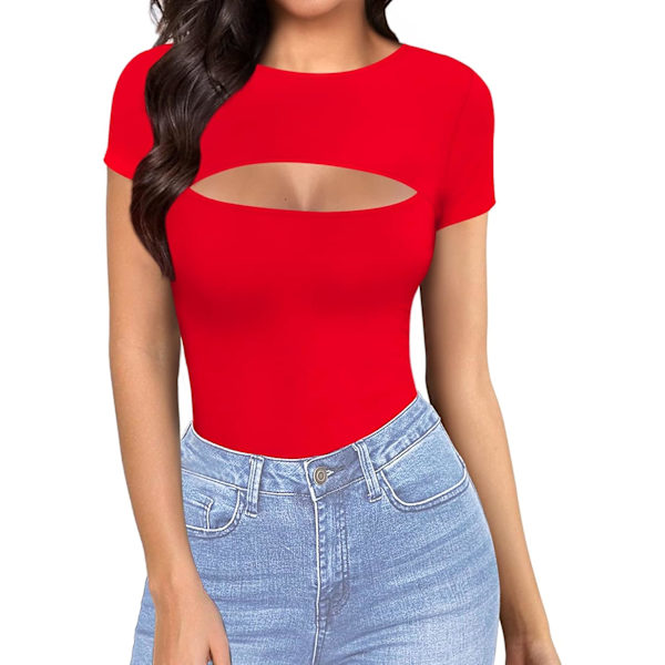 Kvinners Sexy Cutout Front T-skjorte Lang Ermet Kort Ermet Bodysuit Jumpsuits
