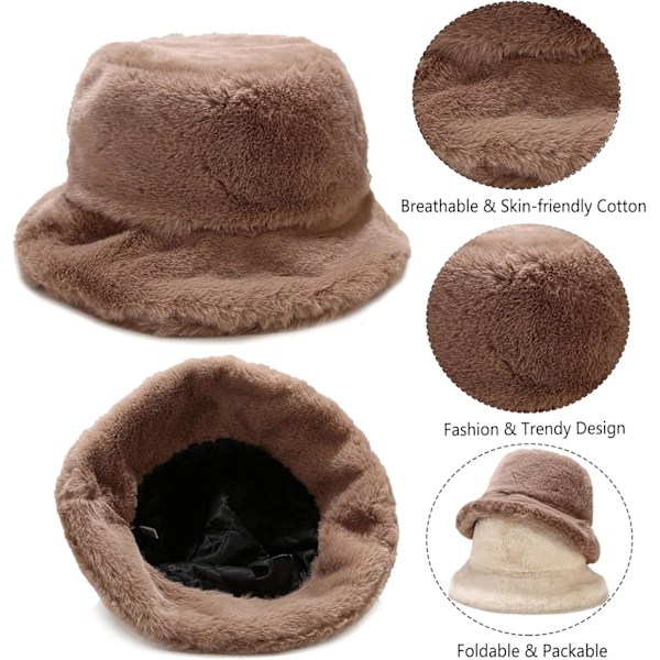 2 stk. Unisex Vinter Bucket Hat Pakkelig Fluffy Pels Casual Varme Fiskerhatte