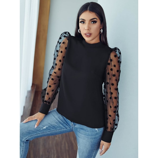 Dame Perle Gennemsigtig Mesh Langærmet Top Bluse
