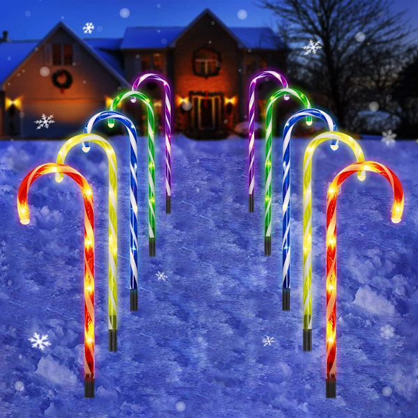 Godissockerrör utomhus julbelysning - 10-pack 60 LED 21 tum upplysta landskapsbelysning med minnesfunktion 8 blinkande lägen