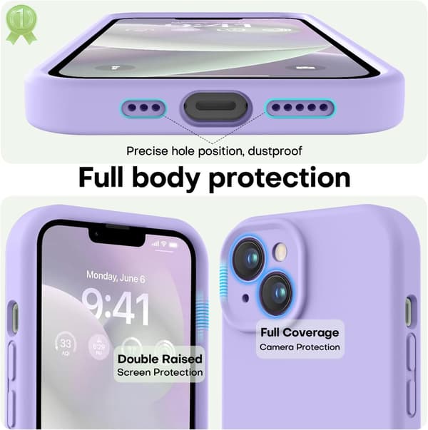 iPhone 14-deksel i førsteklasses silikon med mikrofiberfôr, støtsikkert - Lilla