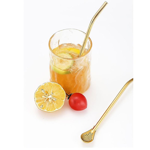 304 rustfrit stål halmske i rustfrit stål Creative Drink Stirring Straw Filter Set