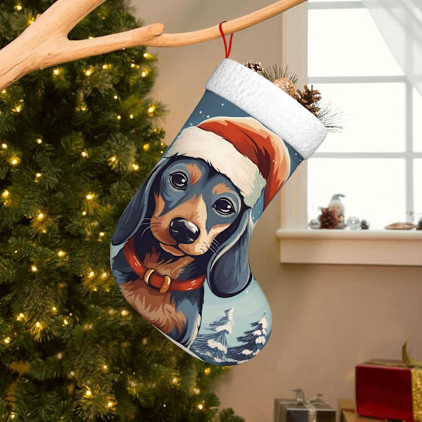 Glædelig Jul Sød Dackel Jule Strømper 45 cm, Bløde Jule Strømper, Klassiske Gaveholdere til Fest, Ferie, Pejs, Dekorationer