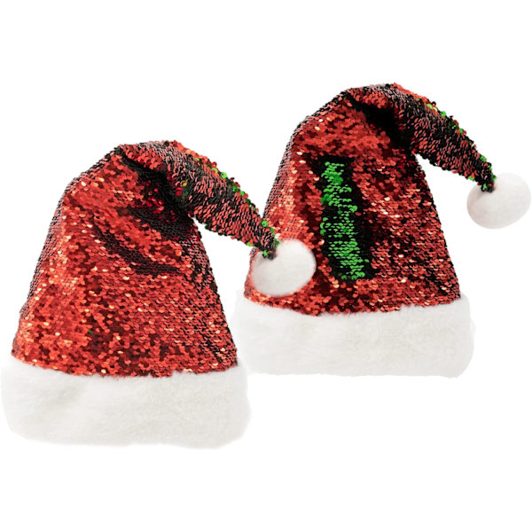 Plushible Hat - Rød og grøn Flip Sequin Julehatte til Teenagere og Børn
