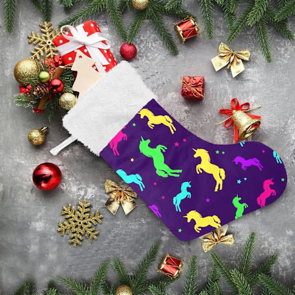Julklapp, Personliga Julklappsstrumpor 2-pack Regnbågsmagi Enhörning Lila 45,7 cm Julstrumpor Hängande Ornament Eldstad för Bygg