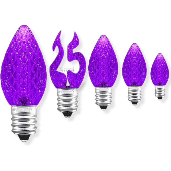 25-pack C7 LED-ersättningslampor, kommersiell kvalitet 3 SMD-lysdioder i varje C7-facetterad ljuslampa för utomhusljusslingor Dekoration (lila) Lila