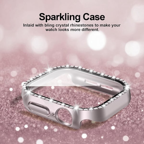 2 kpl Bling-kotelo karkaistulla lasilla Apple Watch Series 10 42mm näytönsuojalle, naisten glitter-timantti-strassi-puskuri kristallikansi iWatchille