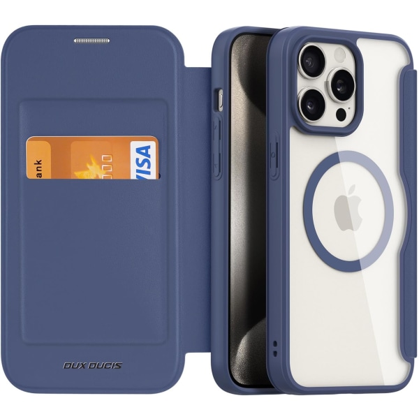 Magneettinen case iPhone 15 Pro Max -puhelimelle, [yhteensopiva MagSafen kanssa] Premium Flip Leather -korttiteline, jossa RFID Blockg Kirkas iskunkestävä phone case cover