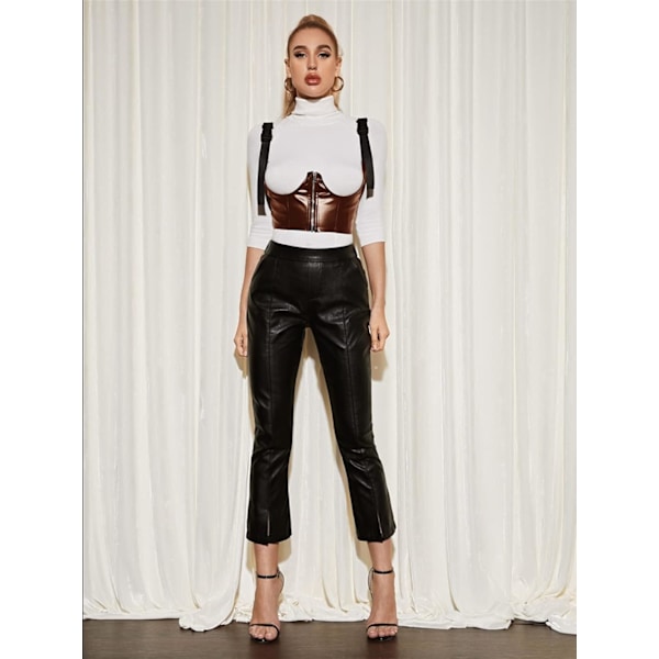 Kvinder PU Læder Bustier Crop Top Gotisk Punk Spænde Tank Top Camisole