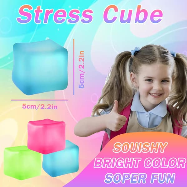 3-pak squishy stresskuber, langsomt stigende isterningformede bolde, sensorisk legetøj mod angst (blå, grøn,
