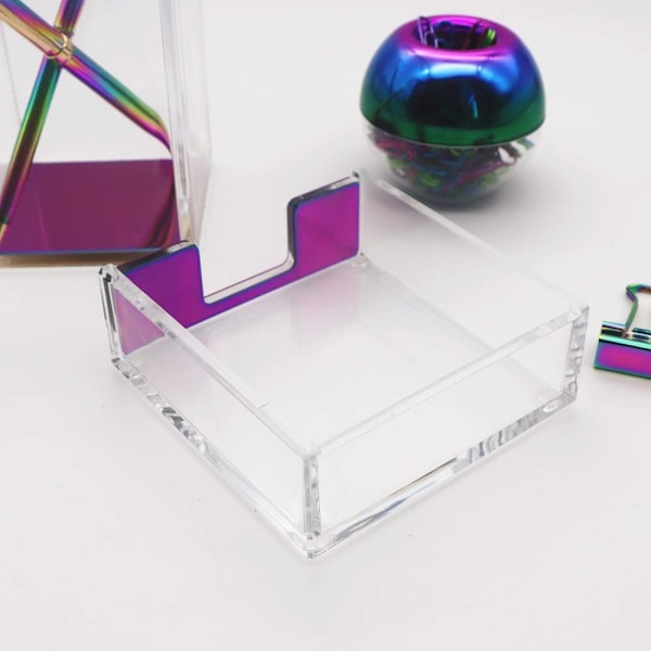 Metllic Rinbow n Hållare Memo Orgnizer Prova Pr Klipphållare Set wi Cler akryl Kropp för Skrivbordstillbehör Orgnizers Skrivbordsdispenser Metallic Style