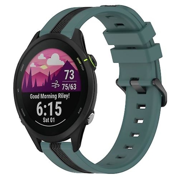 För Garmin Forerunner 255 Music 22mm Vertikal Tvåfärgad Silikonklockarmband RWB Green-Black