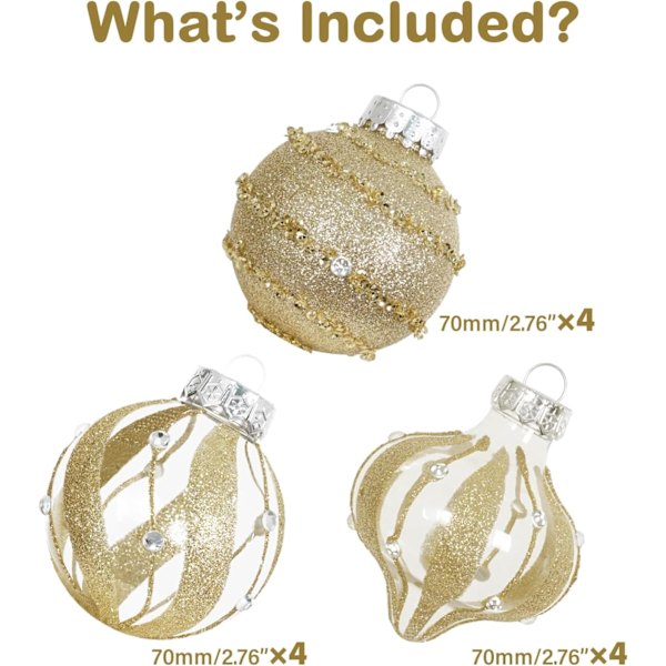 Julgranskulor Set - 70mm/2.76\" Guld Stora Oskadliga Glitter