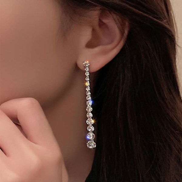 Långa strass örhängen - Crystal Linear Tassel Statement örhängen
