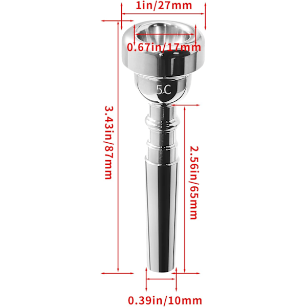 Silverpläterad trumpetmunstycke - 5C mässingsmunstycke