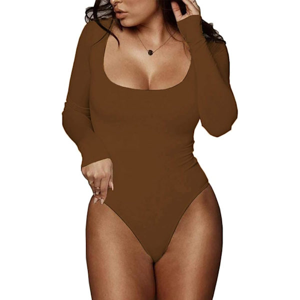Kvinde firkantet hals langærmet T-shirt Basic Bodystockings Jumpsuits