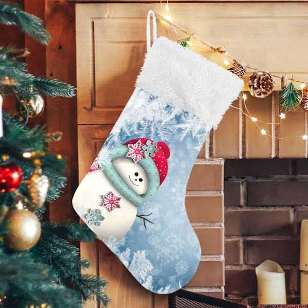 Julklapp, Personliga Julklappsstrumpor 2-pack Jul Blå Snöflingor Snögubbe 45,7 cm Julstrumpor Hängande Ornament