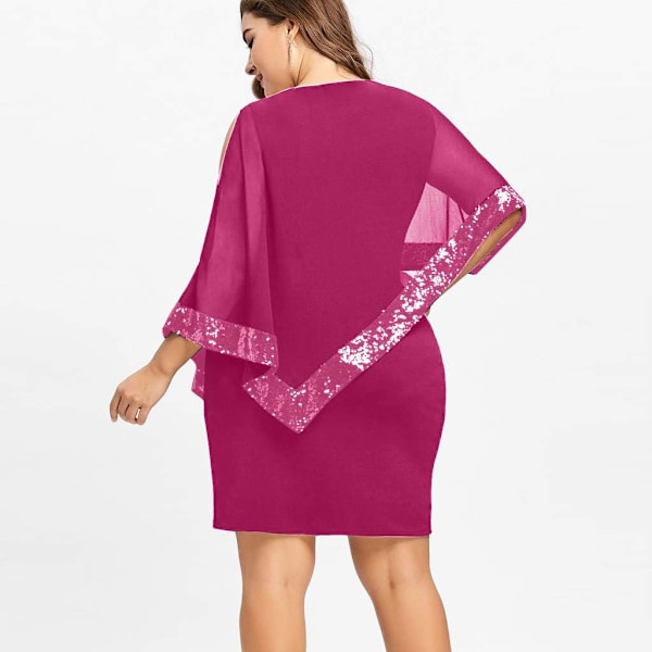 Plus Size Chiffon Knælang Kjole til Kvinder Casual Batwing Ærme Mode