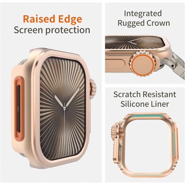 Metallskal för Apple Watch Series 10 46mm, [Förvandla till Ultra-stil] Robust skyddande stötfångare med upphöjd kant skärmskydd för iWatch 46 mm med B