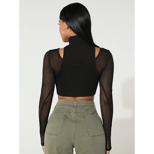 Kvinners utskårne langarmede rundhalsade Crop Top Slim