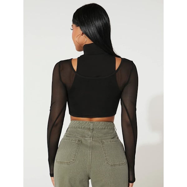 Kvinnors utskurna långärmade rundhalsade Crop Top Slim