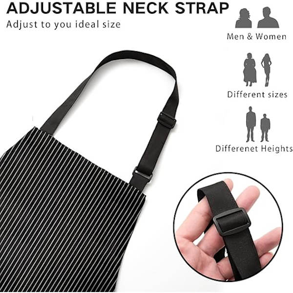 Justerbart haklappsförkläde med 2 fickor Kock Matlagning Kök Restaurang Förkläde Unisex 2-pack Svart