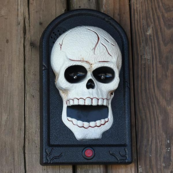 Skrekkdørklokke, Halloween-skrekkdørklokke med lyslyddekorasjonsrekvisitt for bar-fluktspill (hodeskalleform)