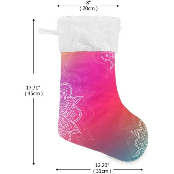 Julklapp, Personliga Julklappsstrumpor 2-pack Vit Mandala Färggradient 45,7 cm Julstrumpor Hängande Ornament Eldstad för Träddekoration
