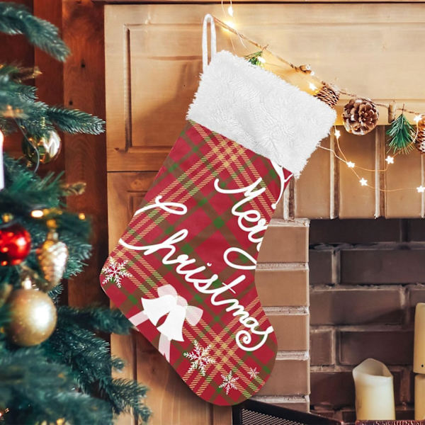Julklapp, personliga julklappsstrumpor 2-pack Merry Christmas Röd Buffelrutig 45,7 cm Julstrumpor Hängande Ornament Kamin för