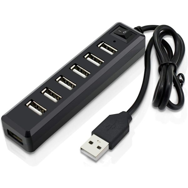 Premium 7-ports USB-hub, hög hastighet USB 2.0, multi-USB-hub, splitter, switch, ledningsadapterkabel för PS3, Wii, PC Black