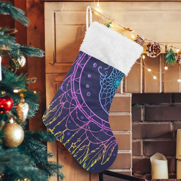 Julklapp, Personliga Julklappsstrumpor 2-pack Indisk Drömfångare Fjädrar Måne Boho 45,7 cm Julstrumpor Hängande Ornament Kamin