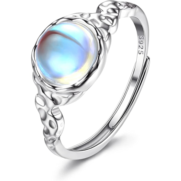 925 Sterling Silver Moonstone Ring - Högpolerad Handgjord Justerbar Silver Ring