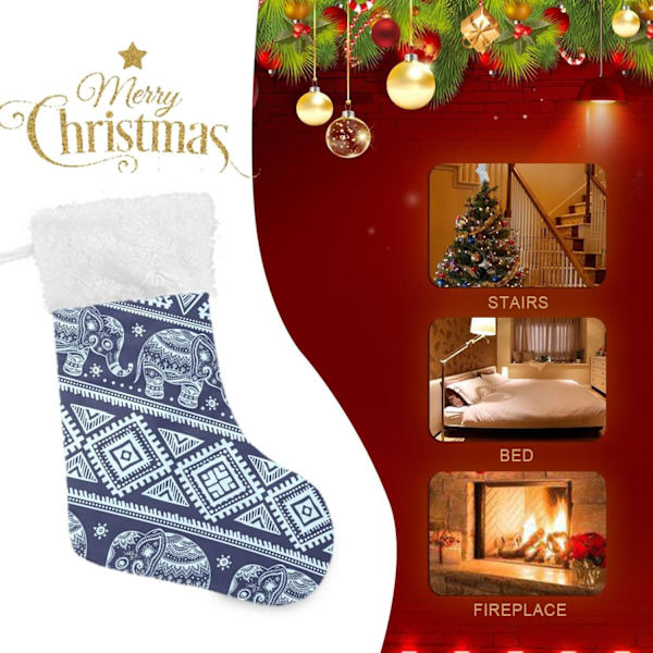 Julklapp, Personliga Julklappsstrumpor 2-pack Boho Mandala Aztec Elephant Blå 18 tum Julstrumpor Hängande Ornament Kamin för
