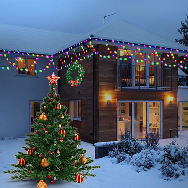 Julelys Udendørs, 34FT 380 LED Julelyskæde Udvidelig Vandtæt 11 Lystilstande Farveskiftende med Fjernbetjening Halvrund 10M