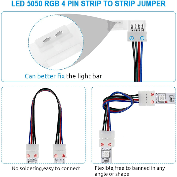 Oppgradert LED-lysstripekoblingssett - 10mm 5050 4-pinners RGB LED-lysstripekoblinger