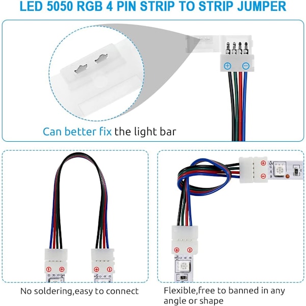 Uppgraderad LED-ljusremsanslutningssats - 10 mm 5050 4-stifts RGB LED-ljusremsanslutningar