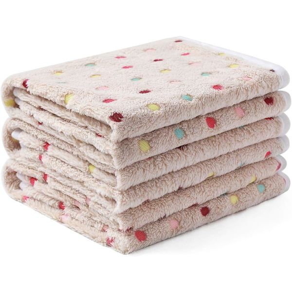 1 Pack 3 Filtar Supermjuka Söta Prickmönster Husdjursfilt Flanell