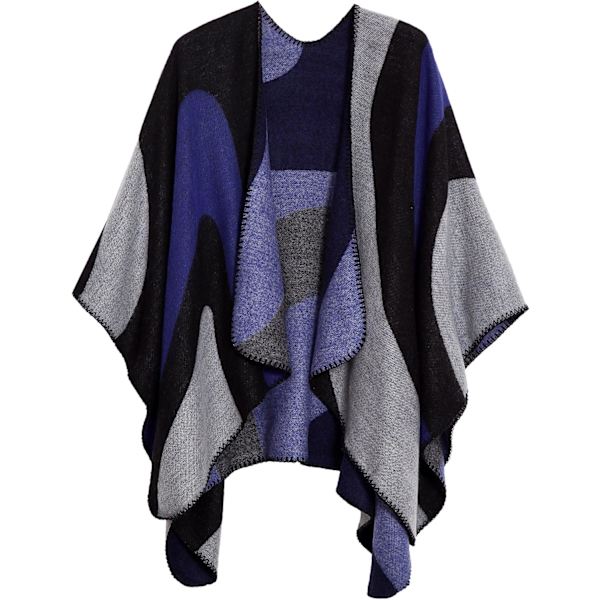 Färgblock Dam Schal Wrap Snygg Öppen Front Poncho Cape