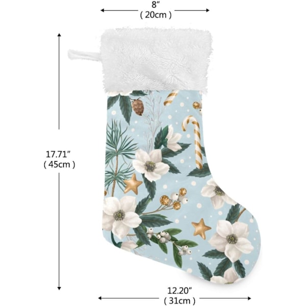 Julklapp, Personliga Julklappsstrumpor 2-pack Blå Jul Vit Botaniska Växter 45,7 cm Julstrumpor Hängande Ornament K