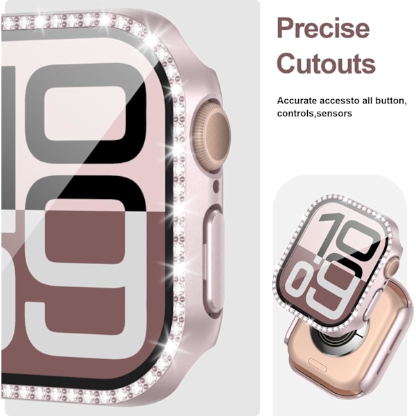 2 kpl Bling-kotelo karkaistulla lasilla Apple Watch Series 10 42mm näytönsuojalle, naisten glitter-timantti-strassi-puskuri kristallikansi iWatchille