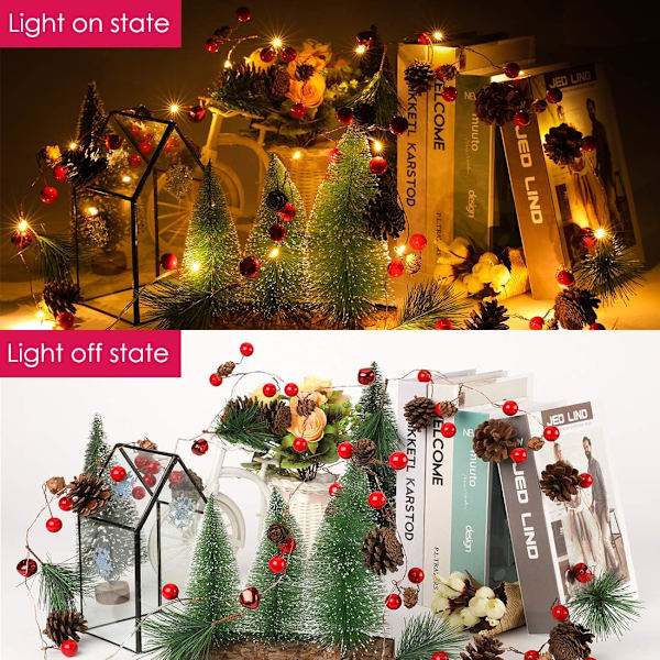 Julgirlang med lampor, röda bär tallkotte 6,5FT 20 LED-girlanglampor